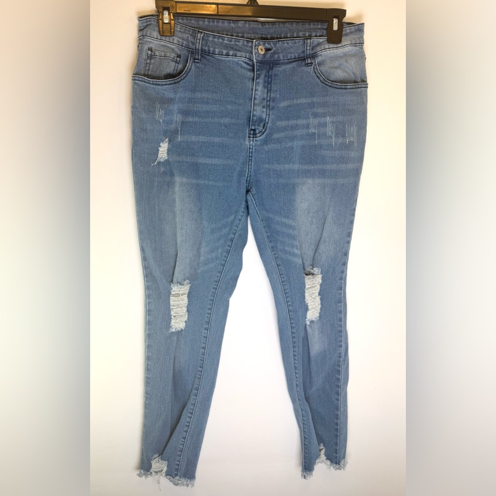 Blue Distressed Skinny Straight Women Jeans Size 16